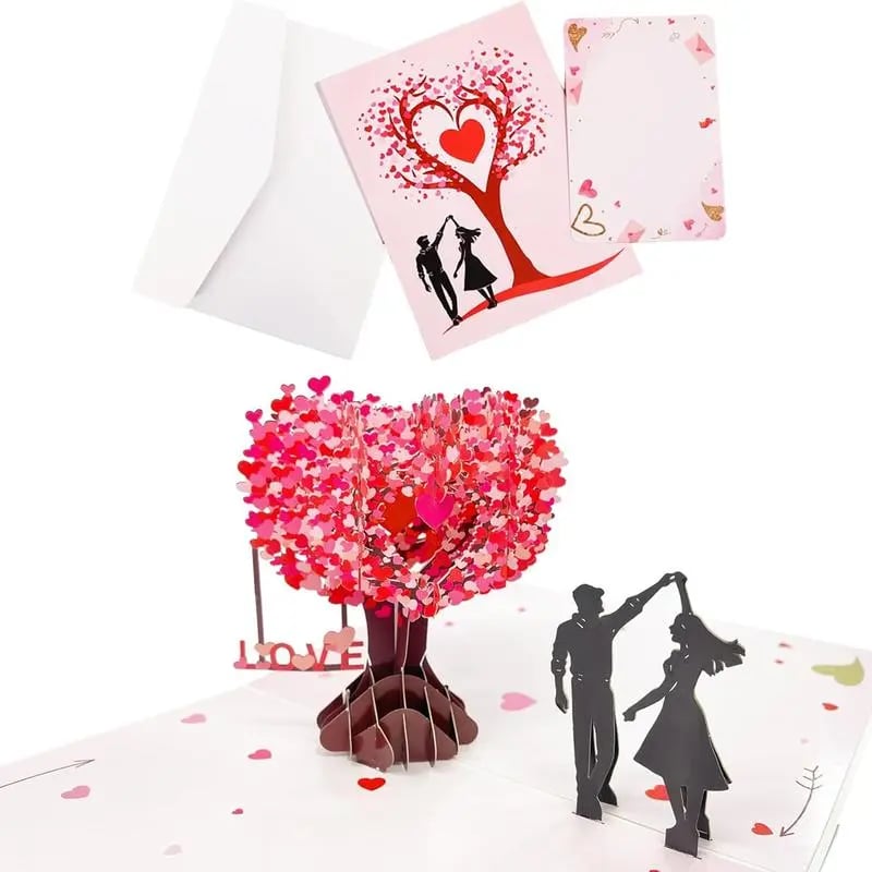 3D Pop-Up Anniversary Card - Romantic Love Tree & Hearts Design💌
