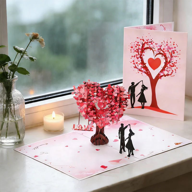 3D Pop-Up Anniversary Card - Romantic Love Tree & Hearts Design💌