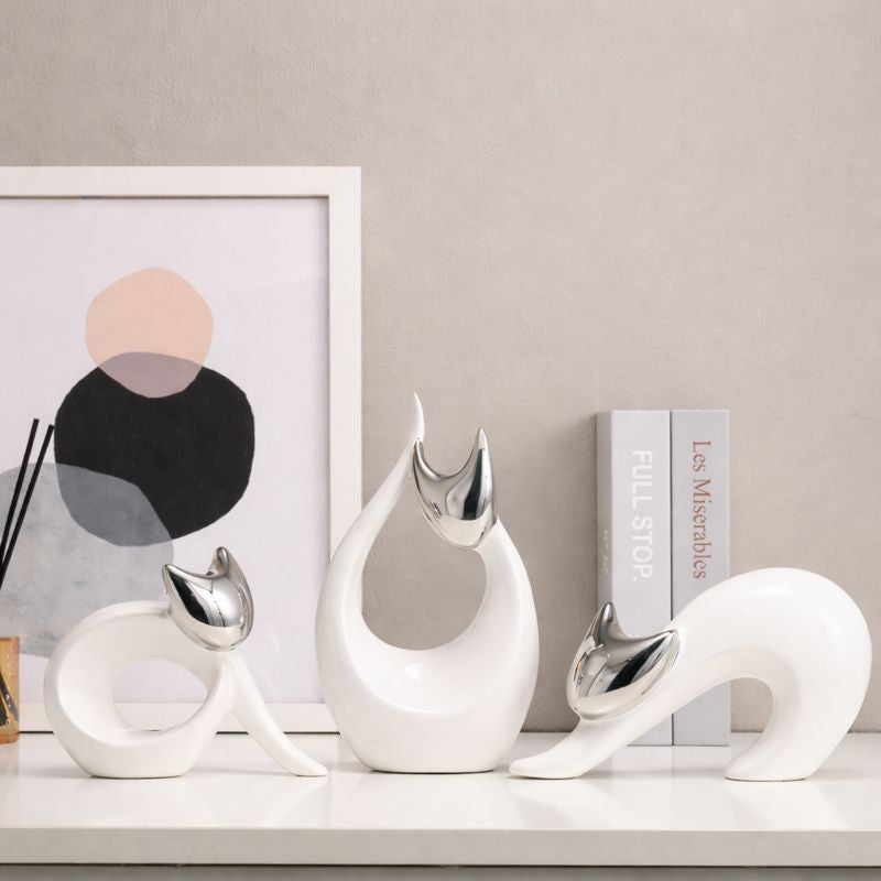 Abstract Ceramic Cat Sculpture